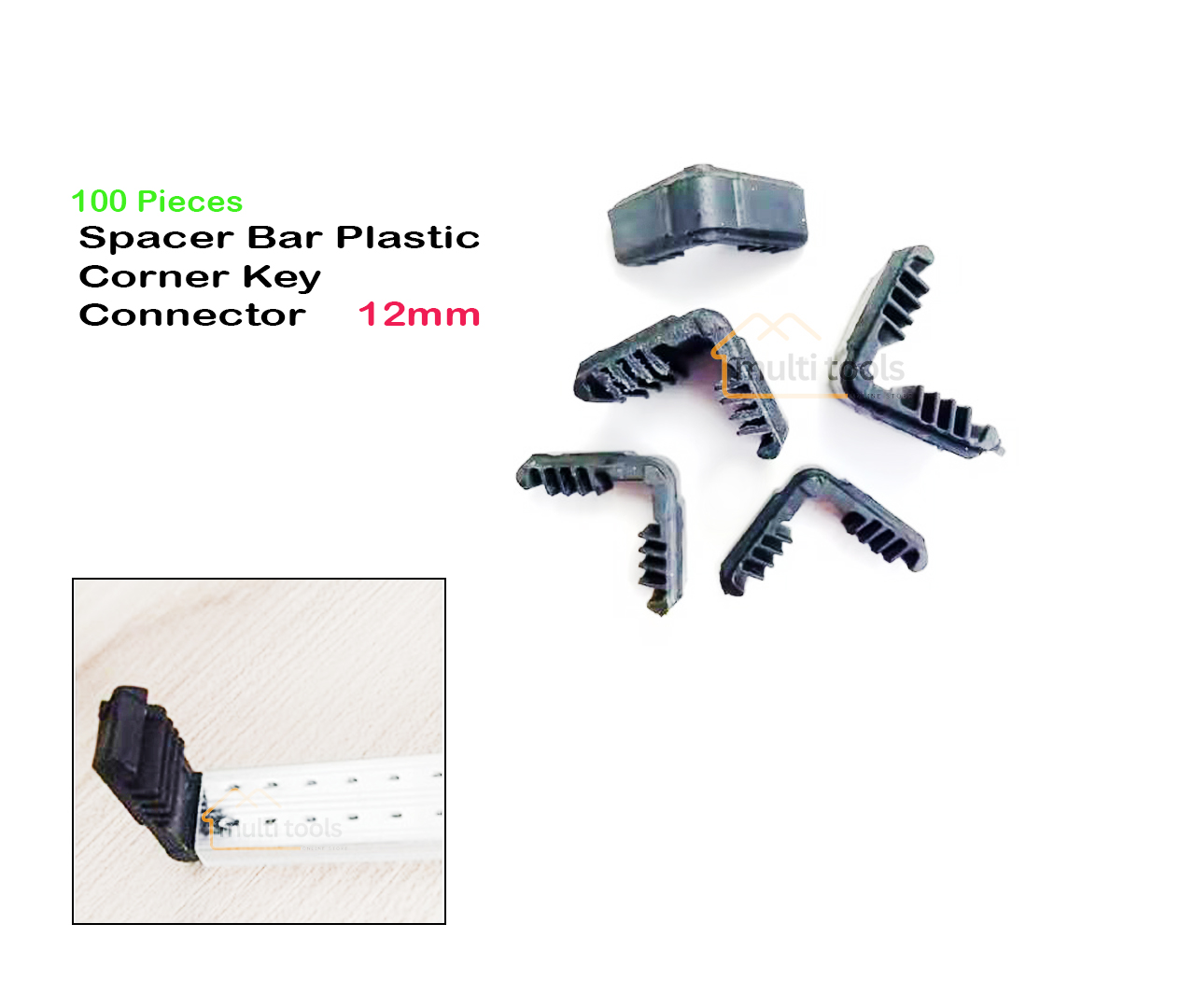  100 Pecs 12mm Glass Aluminum Spacer Bar Plastic Corner Key Connector